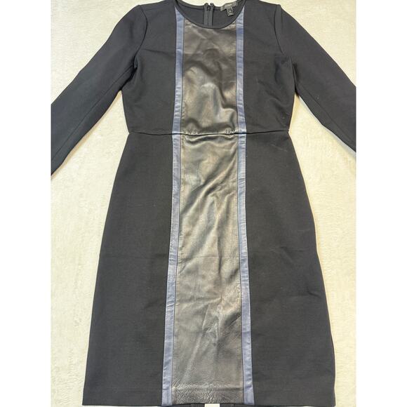 J Crew Leather Panel Dress Bodycon Stretch Zip Cuffs In Black Womens Size 8 - Picture 1 of 12
